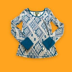 US Polo Assn. Teal and White Aztec Southwestern Waffle Long John Tee Size Med